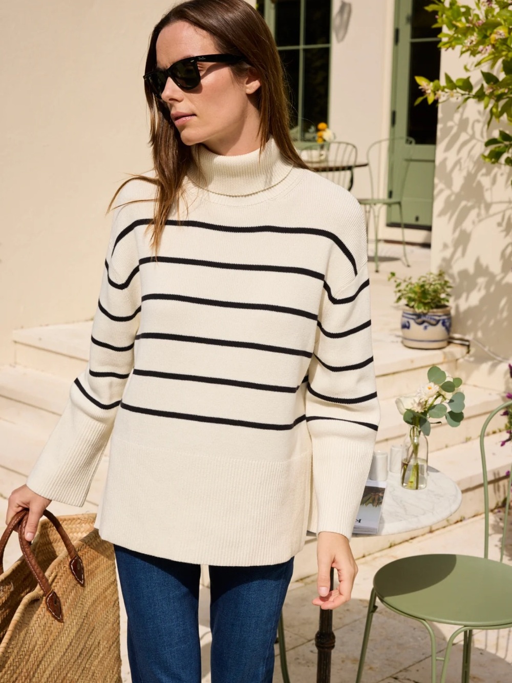 Lake Madeline Sweater in Ivory Black Stripe xs